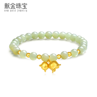 新金珠宝 足金999铃兰花手链硬金工艺 和田玉手串金重约0.76g 1042
