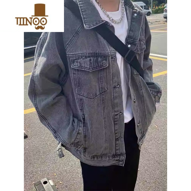 YANXU美式oversize外套男设计感男装复古高街潮牌牛仔夹克潮高清大图