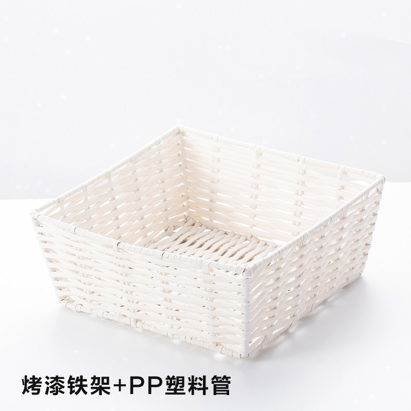 塑编零食杂物收纳筐储物篮桌面收纳盒玩具收纳箱编织收纳筐 白色（20*20*8cm）