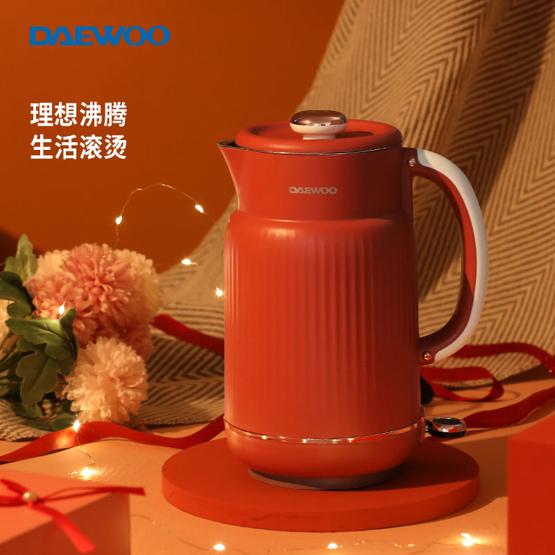 大宇(DAEWOO) 家用双层防烫304不锈钢内胆开水壶 电热水壶1.5L 海棠红 DYSH-15F82高清大图