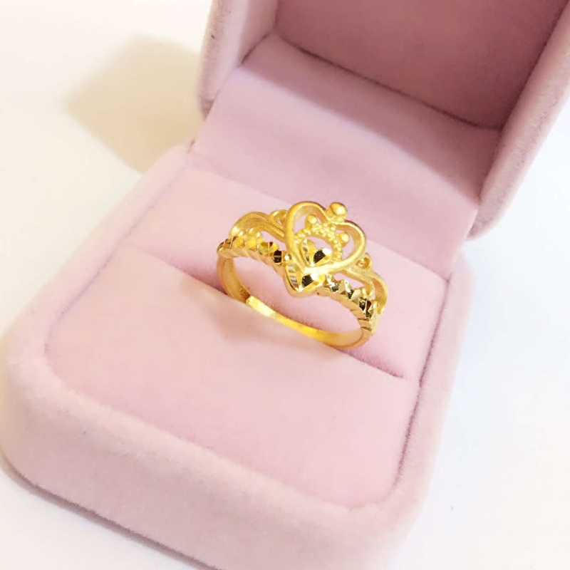 新款镀金戒指仿真 女久不掉色仿金欧币爱心皇冠开口戒指 沙金首饰送女朋友老婆情人节七夕生日礼物
