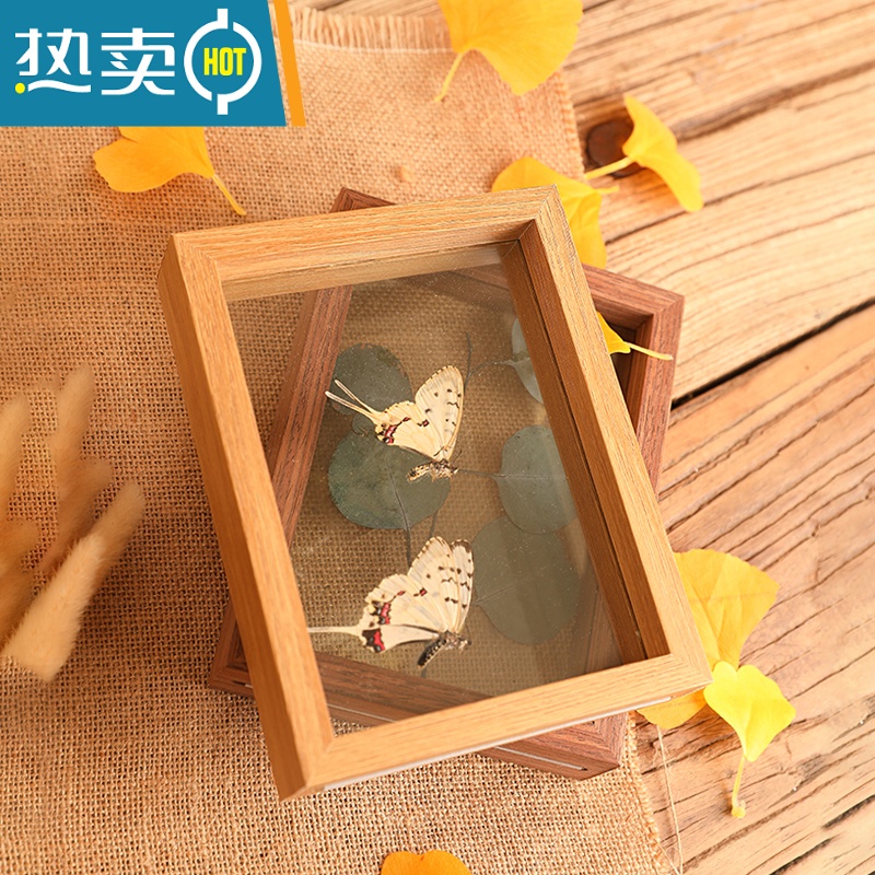 敬平相框摆台木质双面画框装裱8实木玻璃立体7植物标本双面透明框6寸 黑色 10寸[可放20.5*25.4]高清大图