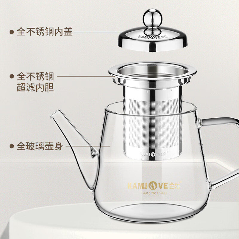 四时烟火 长壶嘴玻璃泡茶壶 耐高温304不锈钢过滤内胆花茶壶飘逸杯茶金灶艺壶 A-06 500ml高清大图