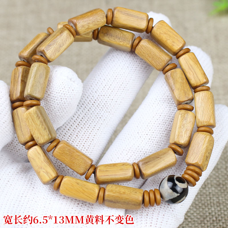 绿檀手串手链双圈黄料长方形珠长方体男女情侣手饰品文玩木串佛珠送女朋友老婆情人节七夕生日礼物