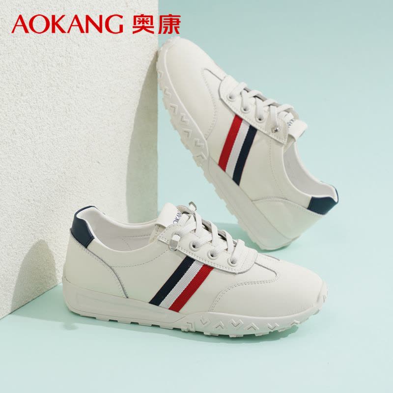 奥康女鞋2025新款时尚小白鞋简约舒适休闲运动鞋女轻便百搭德训鞋图片