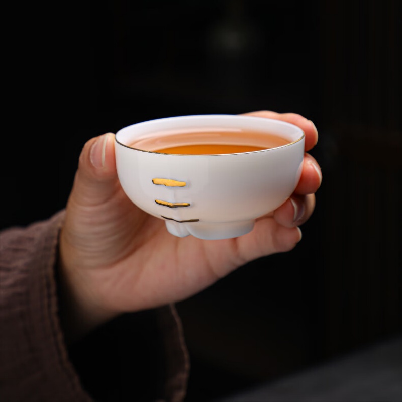 拓牌亮光羊脂玉瓷吉祥三宝快客杯高清大图