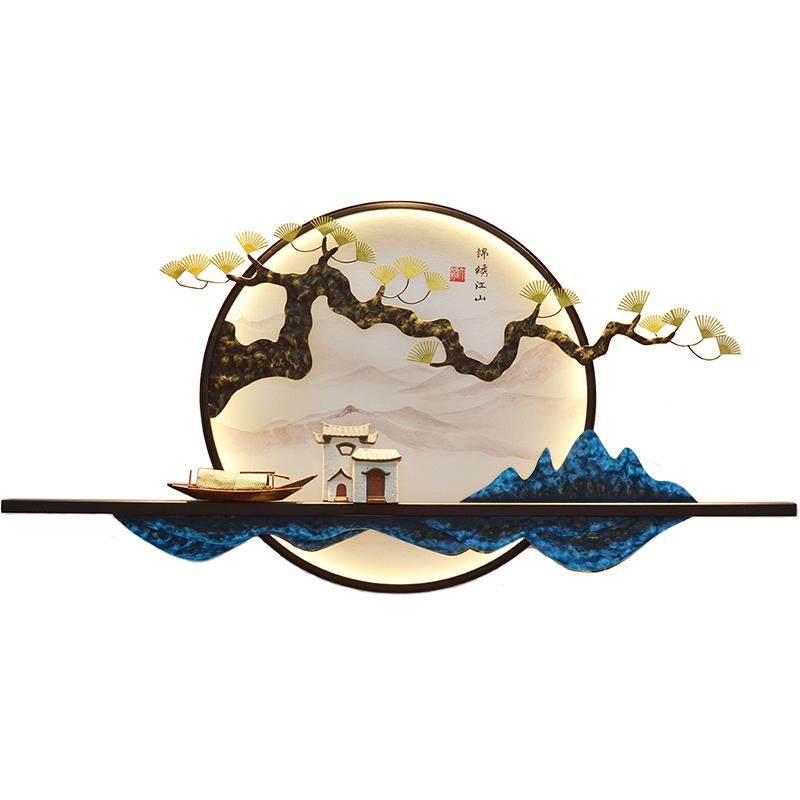 新中式客厅玄关茶室书房壁饰挂件背景墙饰山水挂画墙面创意置物架 三维工匠 镂空及其他尺寸定制款高清大图