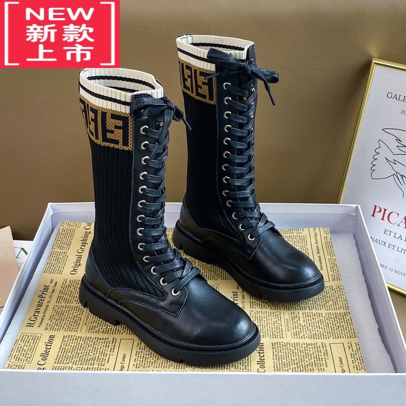 可莉允女童靴子2022春秋冬季新款加绒长筒单儿童鞋子马丁靴高筒大童图片