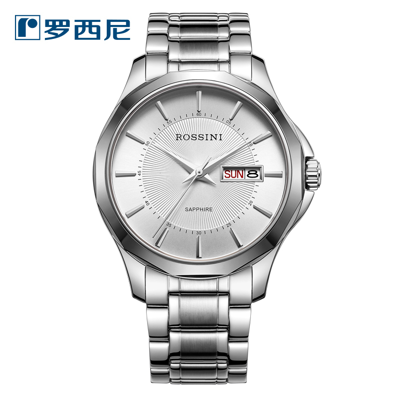 罗西尼男表石英表精钢防水手表男钨钢女表商务日历男士手表