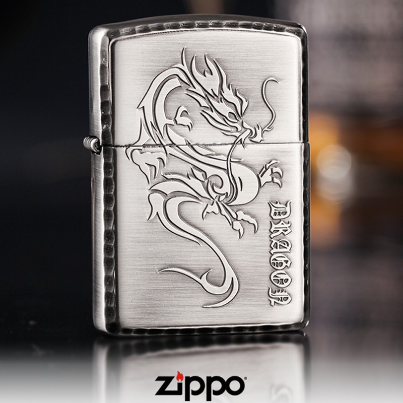 美国zippo打火机芝宝磨边盔甲双面神龙飞龙祥云龙龙腾四海162rr参数
