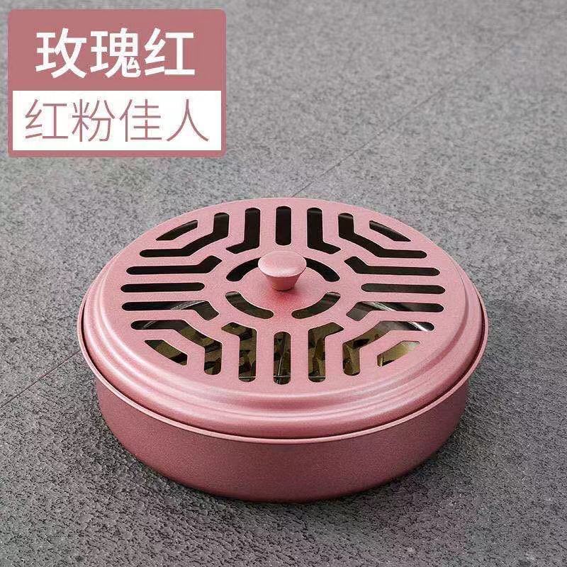 防火蚊香托盘蚊香加厚家用蚊香盘子户外托盘带盖接灰盘防烫不锈钢|升级款时尚粉(加厚加高) 2个