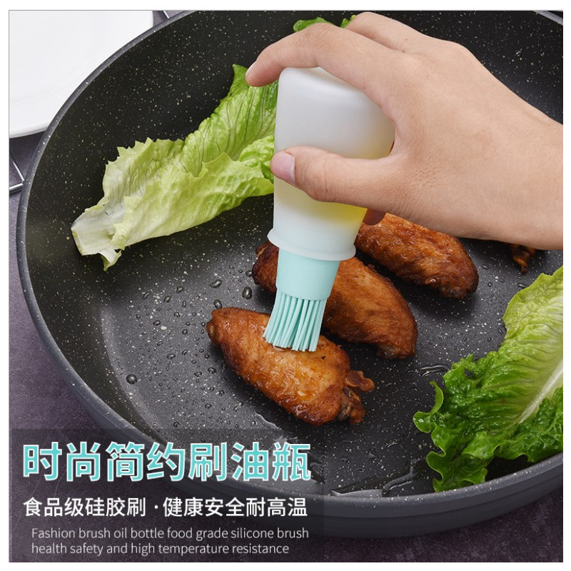 硅胶油瓶刷耐高温小油刷烧烤刷子自带瓶子烘焙油刷烙饼刷煎饼刷子|北欧粉升级油瓶刷2个有盖子