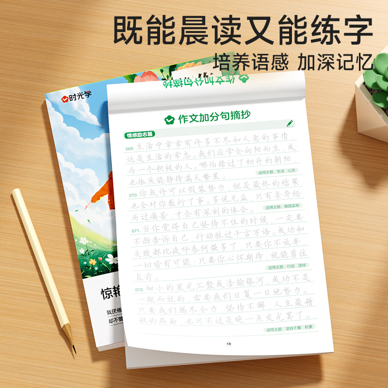 [全5册]学习成长+情感励志+惜时奋进+青春理想+品德修身 小学通用 [正版]作文加分句摘抄练字帖小学生满分作文写作素材高清大图