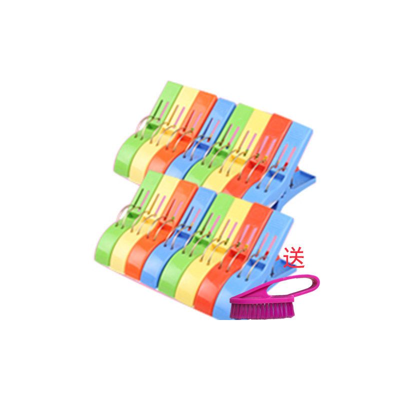 大号防风衣夹塑料夹子 晒棉被夹子衣服夹子 大号夹子|4包【16个装】+衣刷