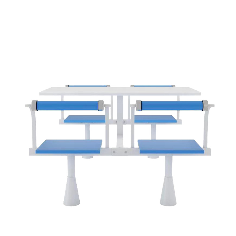 华立伟连体餐桌椅蓝白色套高清大图