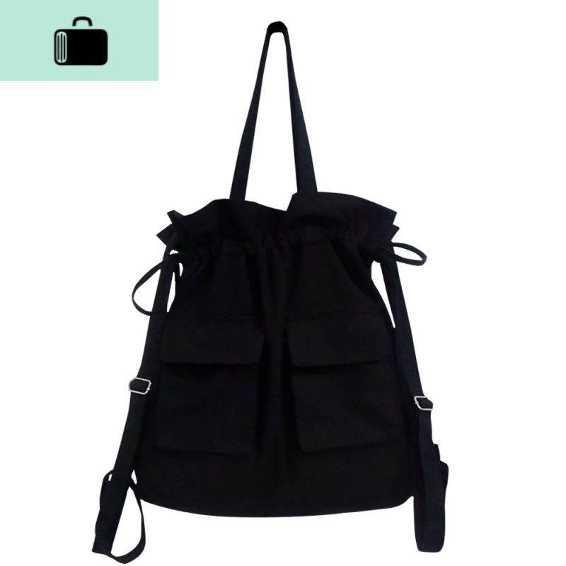 日韩黑白纯色百搭单肩帆布包袋双肩背包包学生书包男女NEW LAKE女士双肩包 黑色