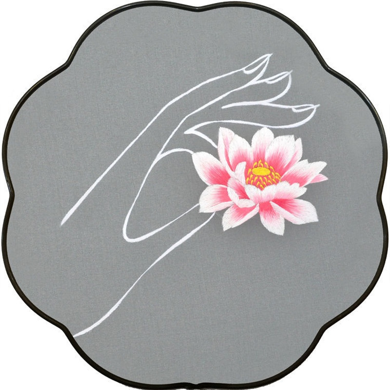 佛手1苏绣diy套件初学苏州刺绣扇子双面绣团扇材料包有指导群有痕迹图