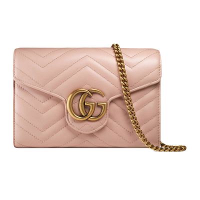 GUCCI 古驰 女士粉色皮革链条包斜挎包 474575-DRW1T-5909