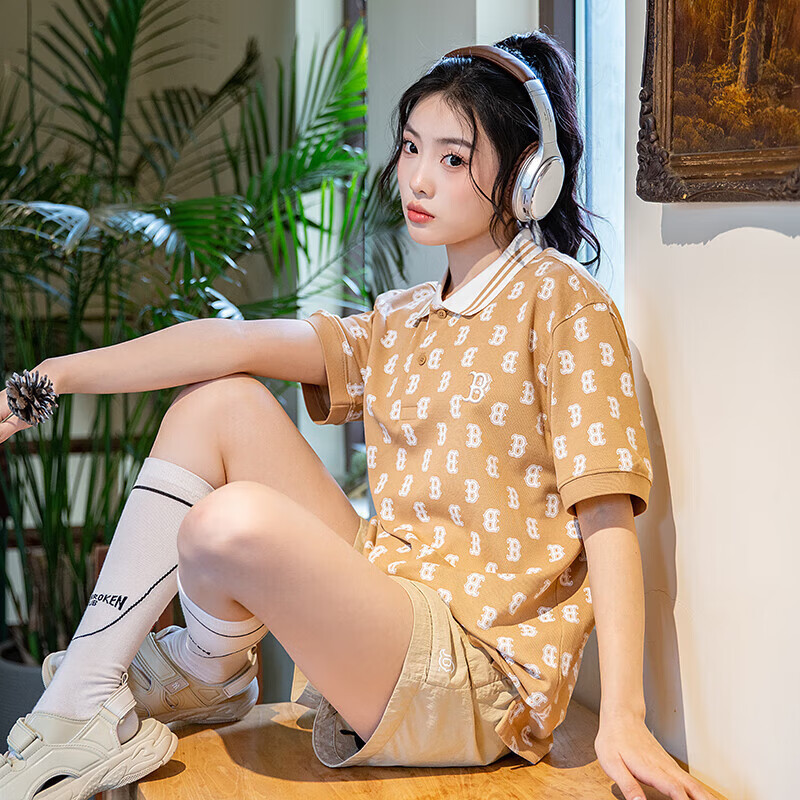 美职棒(MLB)休闲短袖男女装复古老花运动服翻领POLO衫宽松T恤潮 3APQM0443-43CAL