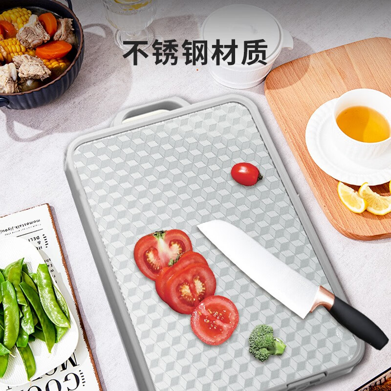 申魔不锈钢砧板 双面切菜板加厚案板厨房家用切菜剁骨菜板不锈钢砧板SC22K09高清大图