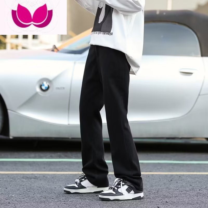 七斓美式黑色牛仔裤男宽松直筒阔腿基础新款潮牌高街百搭长裤子
