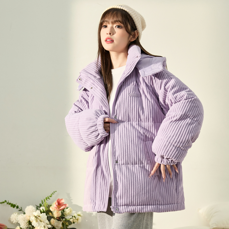 唐狮2023年冬季新款灯芯绒棉衣女短款棉袄外套高级感超好看棉服K_471 L 薄雾紫