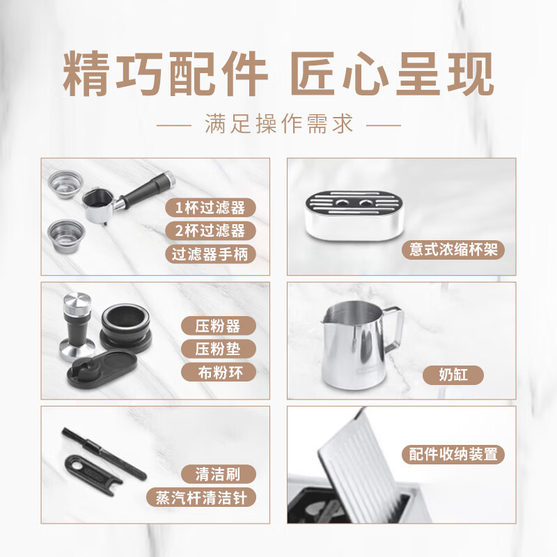 德龙(DeLonghi) 咖啡机 半自动咖啡机银骑士 意式美式家用现磨研磨小型一体机 手动奶泡 EC9155.W高清大图