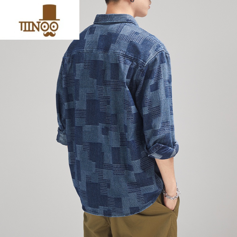 YANXU工装衬衫男长袖新款宽松日系潮牌翻领休闲痞帅牛仔松装休牌高清大图