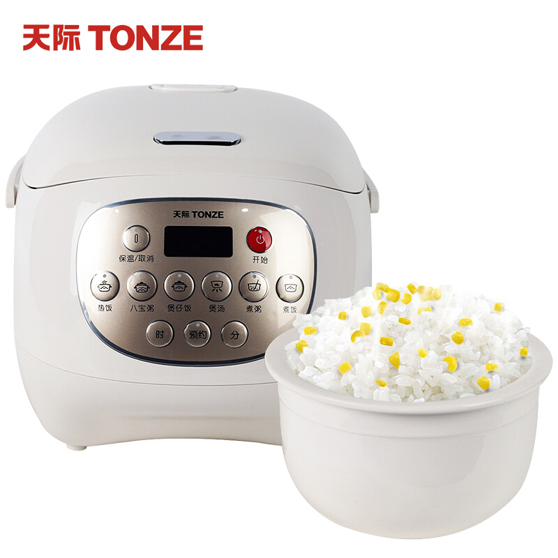 天际(TONZE)电饭煲3L陶瓷内胆煮粥煮饭煲汤智能预约瓷胆智能家用煮粥煲汤煮饭双重控温悬浮碗型加热柴火饭FD30A-W