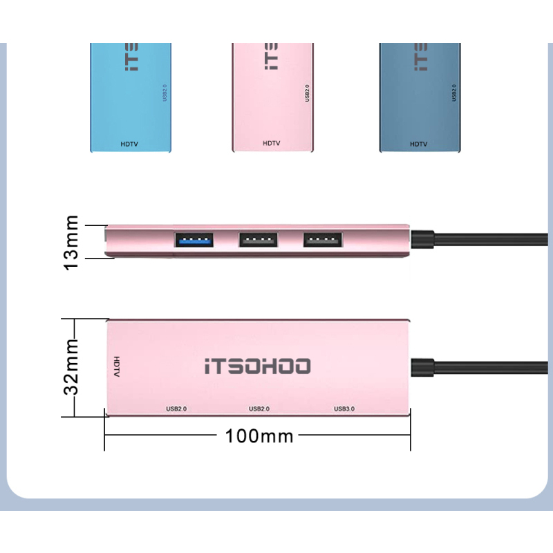 iTSOHOO分线器Type-C扩展坞USB-C转HDMI转换器4K投屏3.0HUB 适用苹果MacBook华为小米