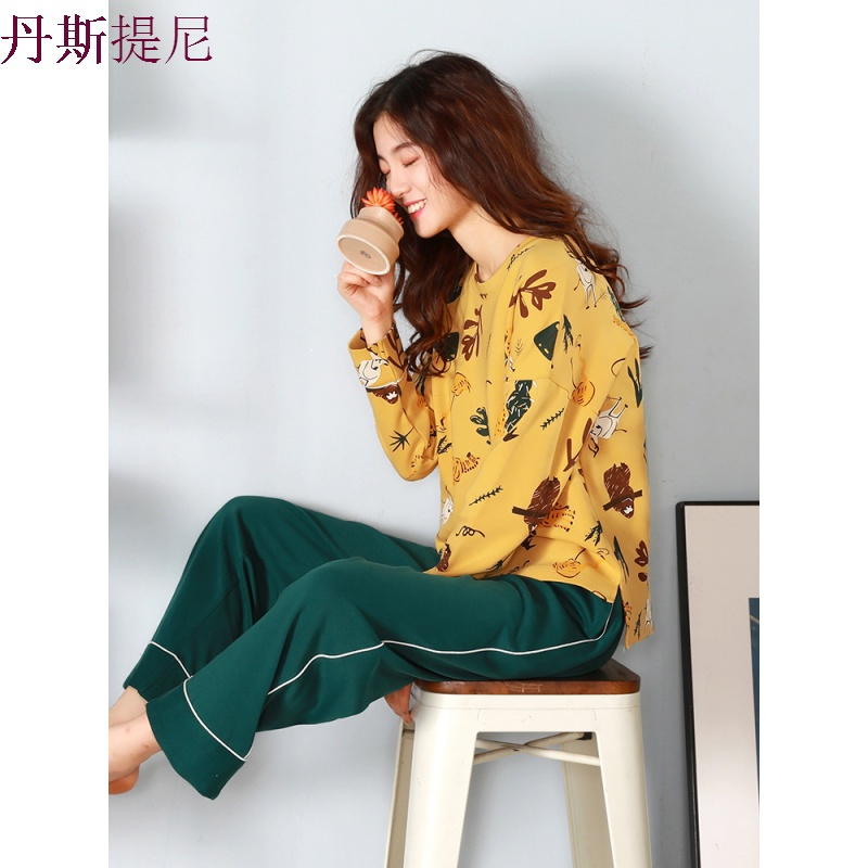 纯棉睡衣女春秋长袖时尚韩版宽松两件套可外穿女士秋季家居服套装