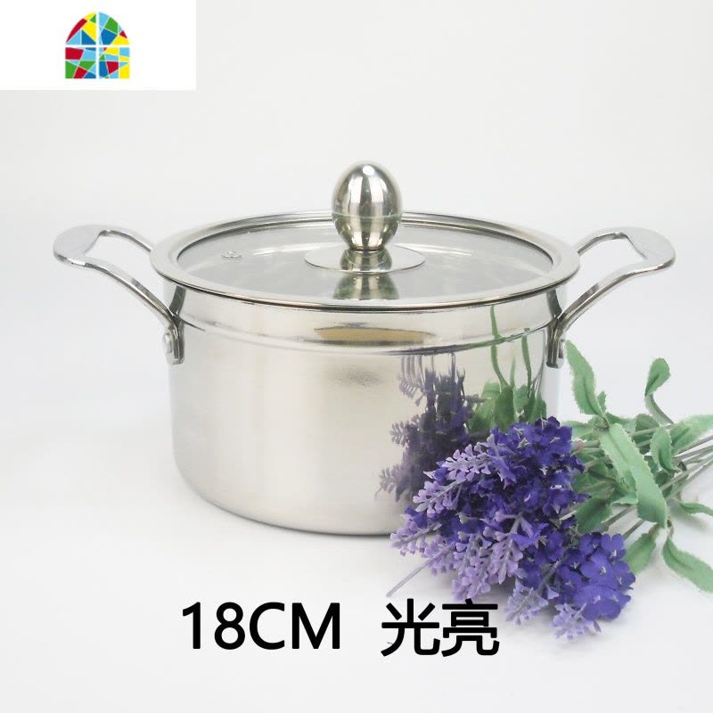 小汤锅不锈钢加厚双耳迷你火锅 燃气电磁炉泡面宝宝辅食锅具奶锅 FENGHOU 光亮18CM图片