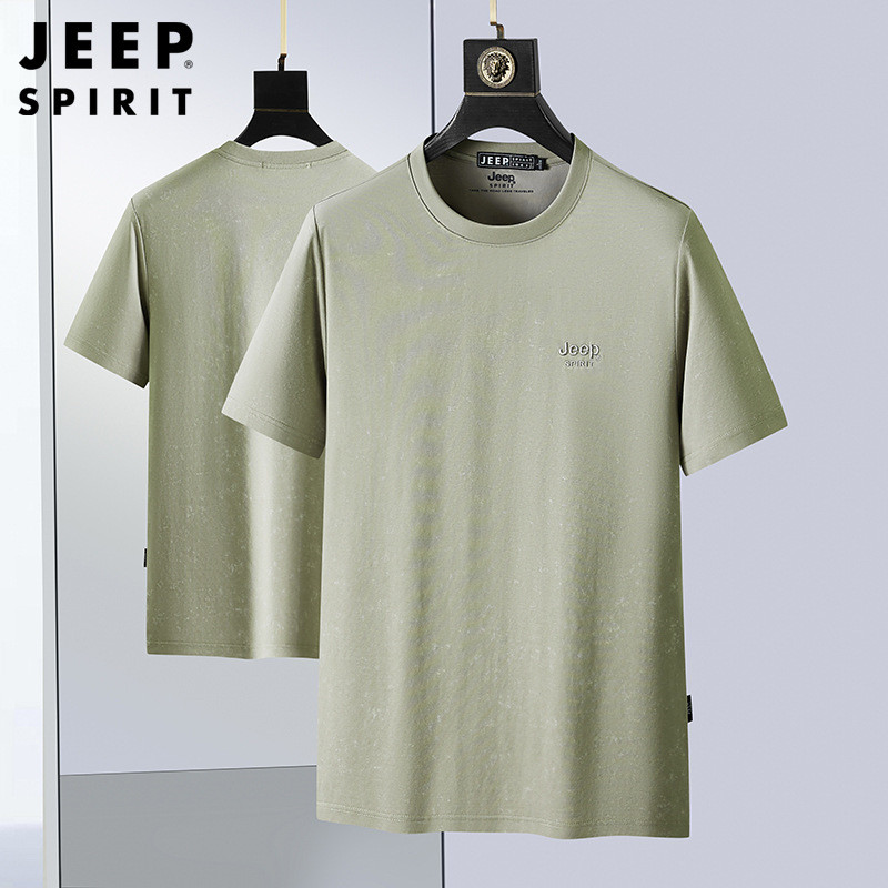 JEEP/吉普新款绣花短袖T恤男大码棉休闲宽松夏季男装