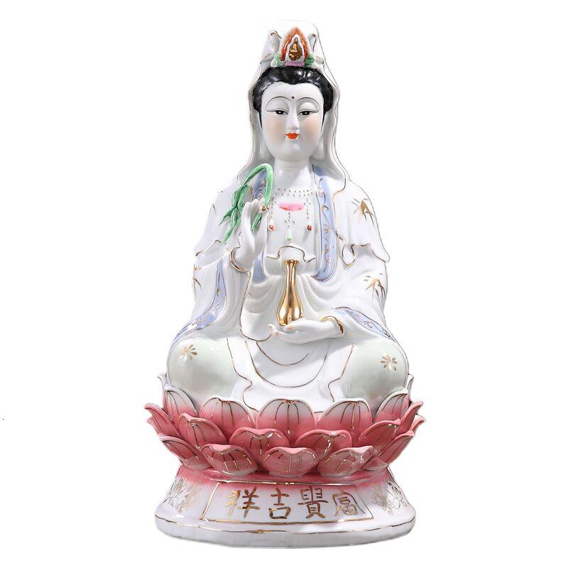 陶瓷南海白玉观音菩萨佛像观音像观世音菩萨供奉居家家用摆件 三维工匠 18寸白玉观音[八件套]高清大图