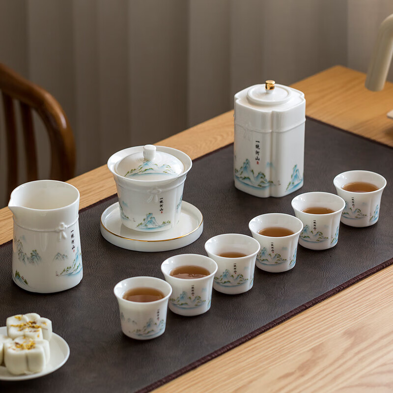 德一统河山国风茶具礼盒套装陶瓷 办公室茶具 一统河山礼盒茶具套装 一统河山盖碗款S-809