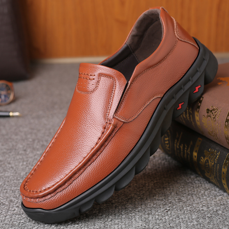 秋季新款男士真皮软底耐磨中老年男皮鞋透气懒人爸爸鞋商务休闲鞋