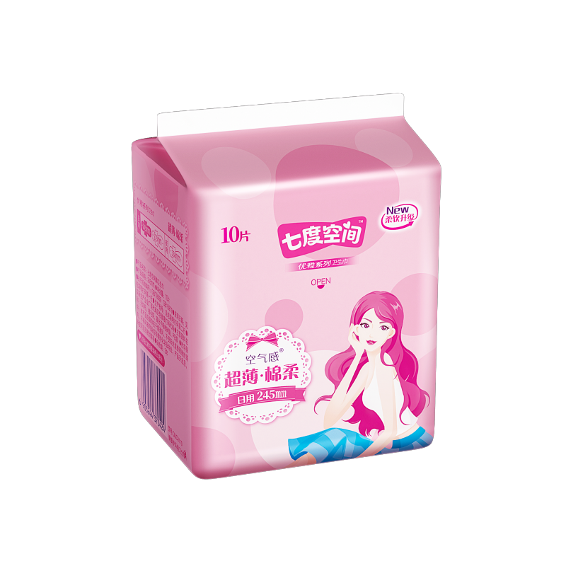 七度空间优雅系列超薄日用卫生巾245mm*10片*8包 新老包装随机8QUC8110高清大图