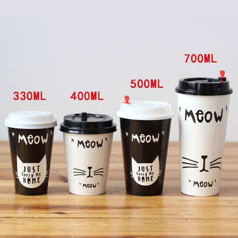 500ml一次性奶茶杯纸杯热饮杯咖啡杯带盖打包杯豆浆杯加厚双淋膜图片