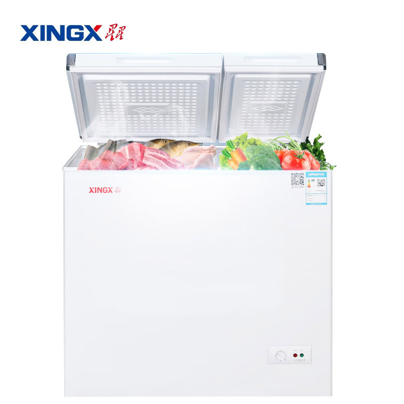 星星(XINGX) 228升家用微霜冰柜展示柜 大冷冻小冷藏商用卧式冷柜 顶开门大容量保鲜双温柜 BCD-228GE