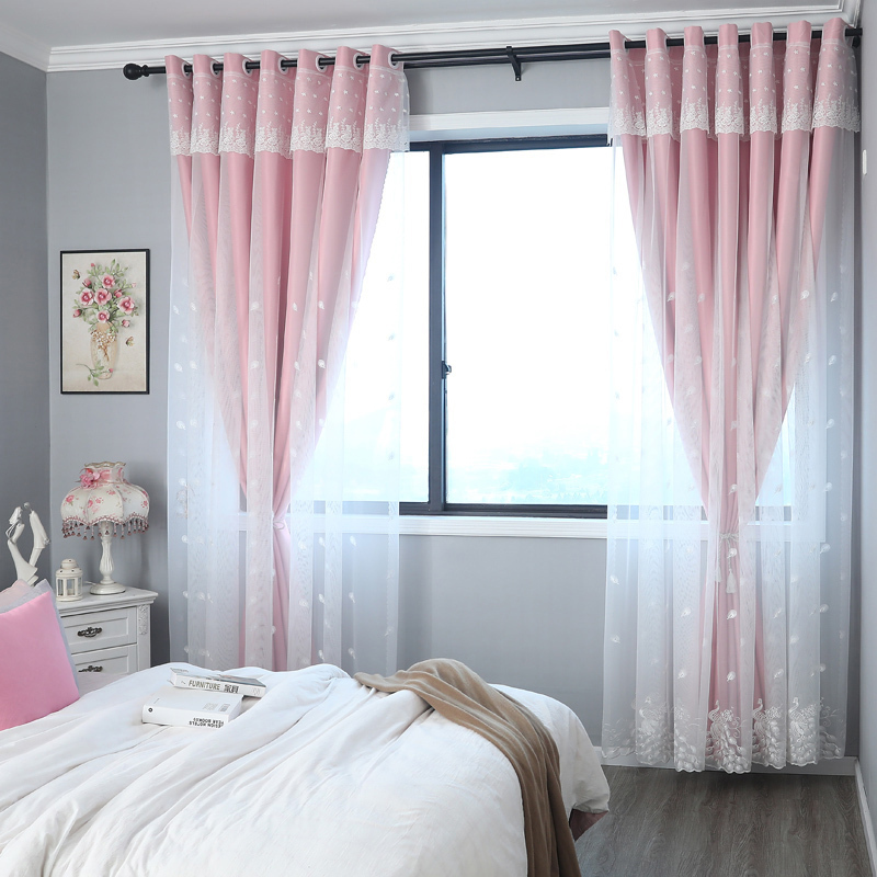 家柏饰(CORATED)遮光窗帘遮阳布北欧简约客厅卧室双层一体网红款飘窗帘轻奢小清新 颜色备注【无帘头款】 2.5m宽×2.7m高一片【挂钩式】
