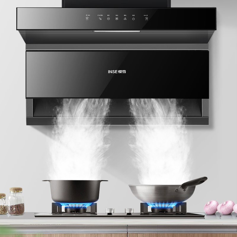 樱雪inse顶侧双吸油烟机19立方爆炒低噪家用油烟机自动清洁挥手智控抽