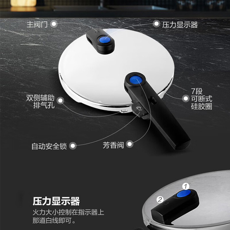 菲仕乐高速快锅22厘米6升不锈钢高压锅600400060720