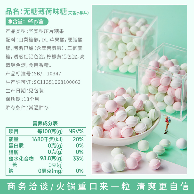 [2盒]95g/盒无糖薄荷糖清新口气花香水果味糖果小零食散装年货香体接吻糖含片强劲高清大图
