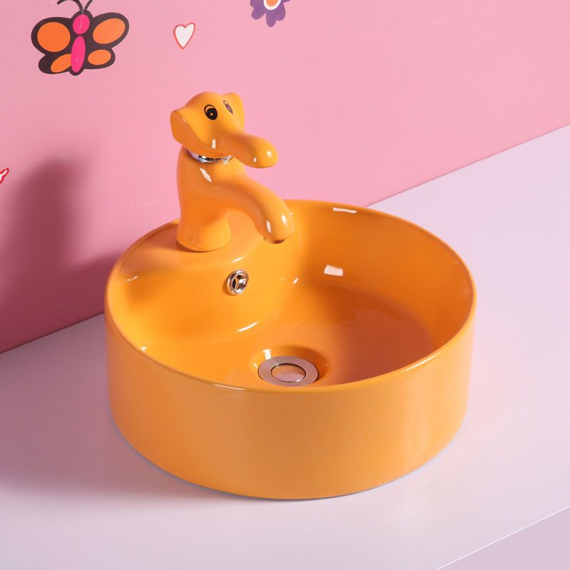 儿童洗手盆陶瓷幼儿园彩色台上盆洗面盆洗漱台洗手盆卡通洗手池台