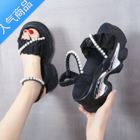 SUNTEK轻便松糕底凉鞋女厚底增高新款夏季外穿串珠防滑罗马鞋女时尚百搭