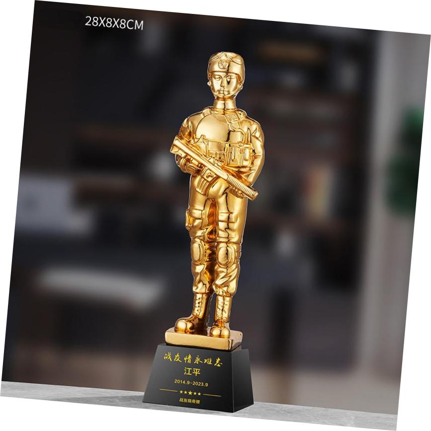 退伍八一军人纪念品送战友礼品定制创意军旅老兵退役纪念品奖杯 28*8*8cm高清大图