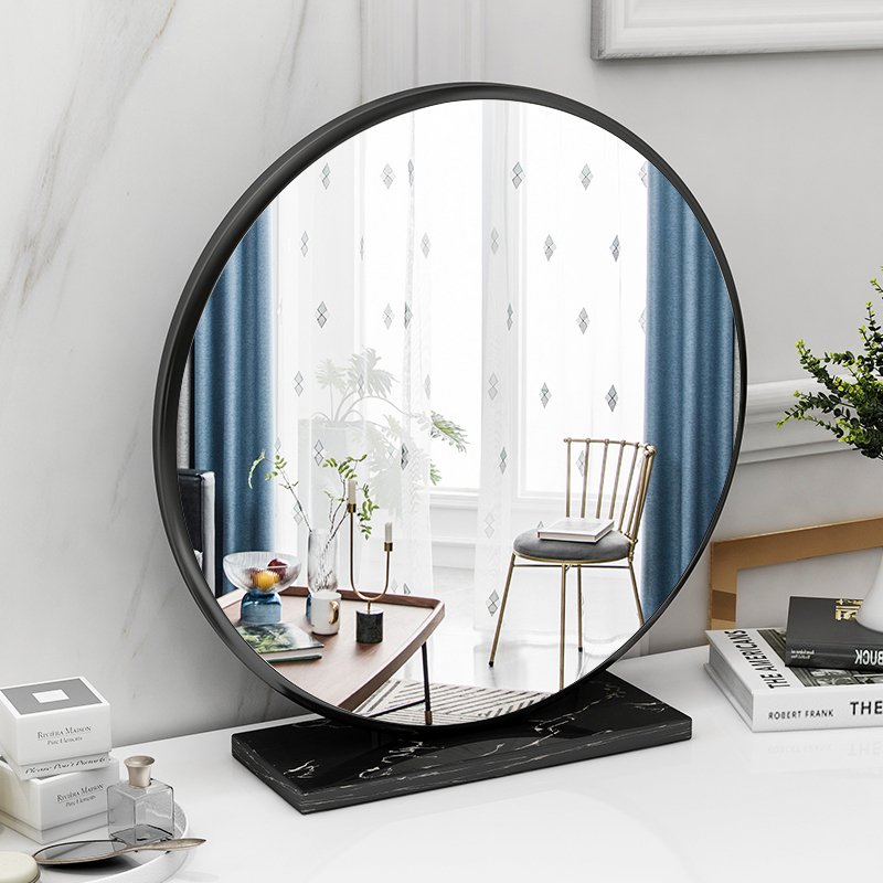 森美人化妆镜大理石台式梳妆镜大号台式镜高清卧室镜子桌面圆形双面