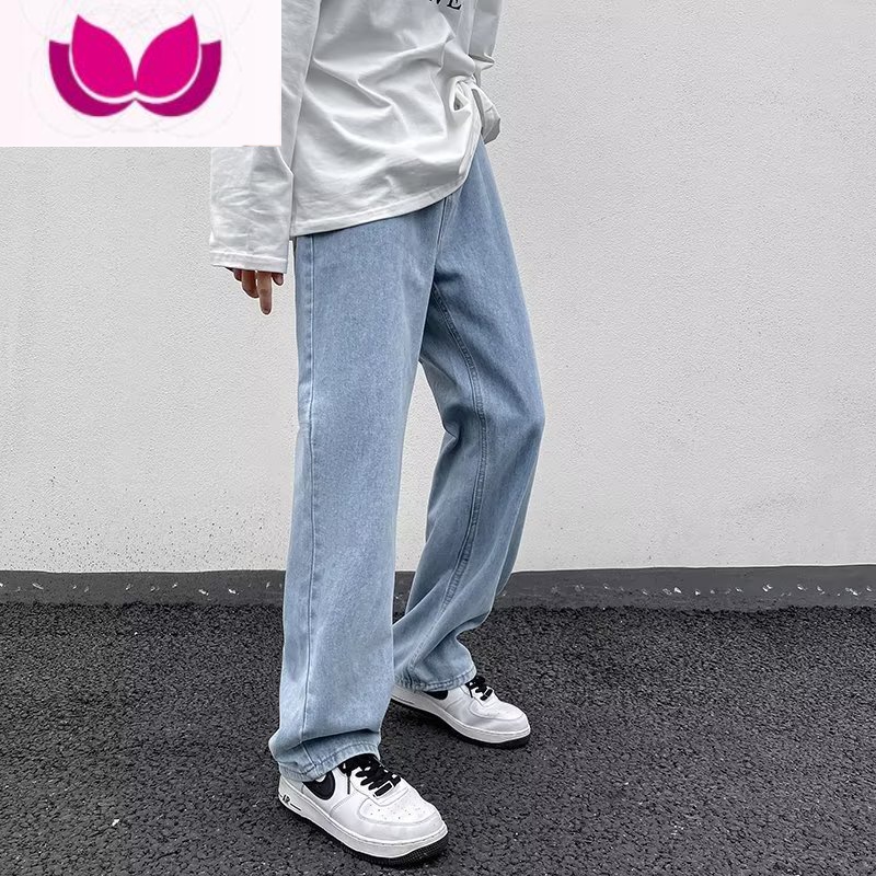 七斓牛仔裤男士工装九分休闲夏季潮牌宽松百搭韩版直筒长裤子 29 XZ-B38浅蓝色