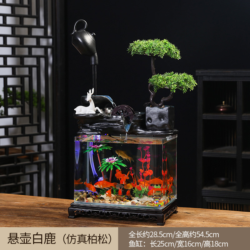 玻璃鱼缸摆件循环流水器客厅办公室桌面盆景小金鱼缸招财开业礼品