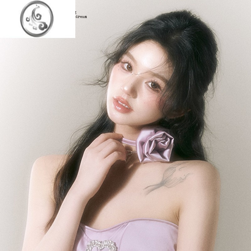 JiMiBB BLUE 原创设计 蕾丝玫瑰花朵颈脖装饰花系脖choker项圈项链